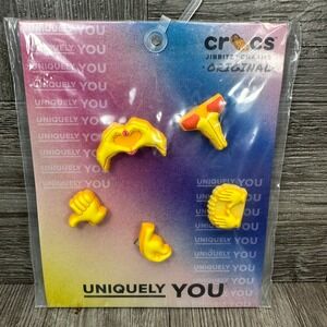 Crocs Jibbitz Charms Unisex OS‎ Yellow Hand Symbols Emoji 5 Pack NEW 10013704